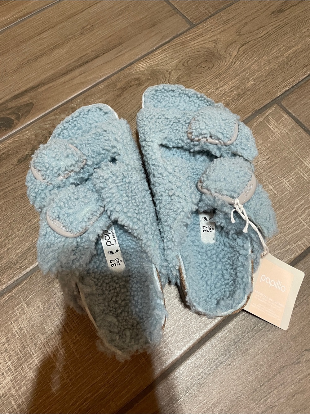 Birkenstock Papillio Blue Sherpa Double Buckle Arizona Shoes
